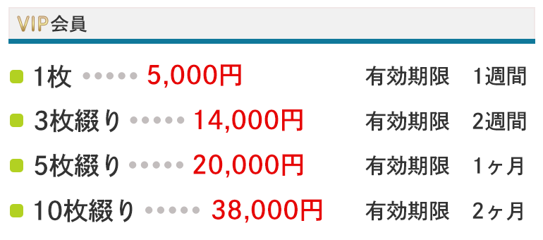 チケット　1枚　3枚綴り　5枚綴り　10枚綴り　それぞれの料金　有効期限あり